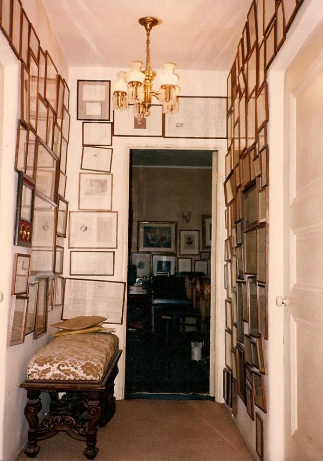 Miklos Rozsa's hallway with framed letters and manuscripts