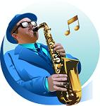 Cartoon Saxophone Player with musical notes