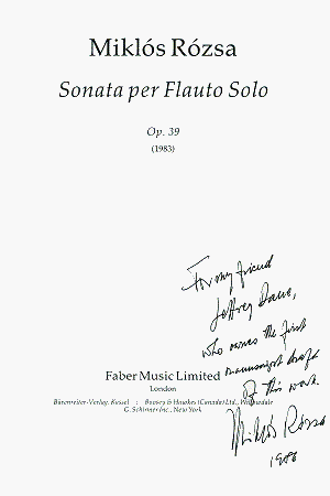 Title page of Sonata for Solo Flute