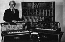 Robert (Bob) Moog with some of his early synthesiser instruments