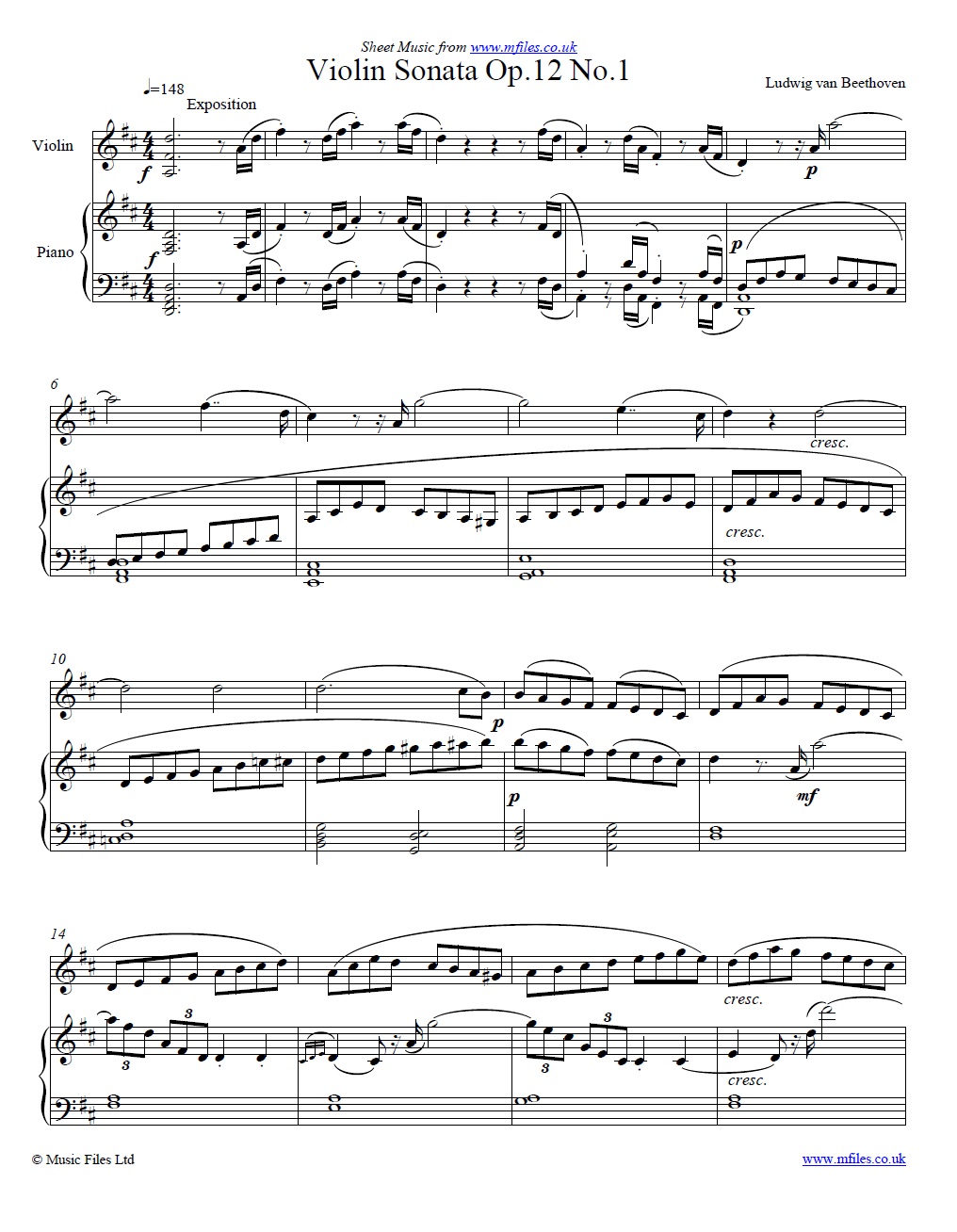Beethoven's Violin Sonata no.1 (1st movement) - sheet music 1st page