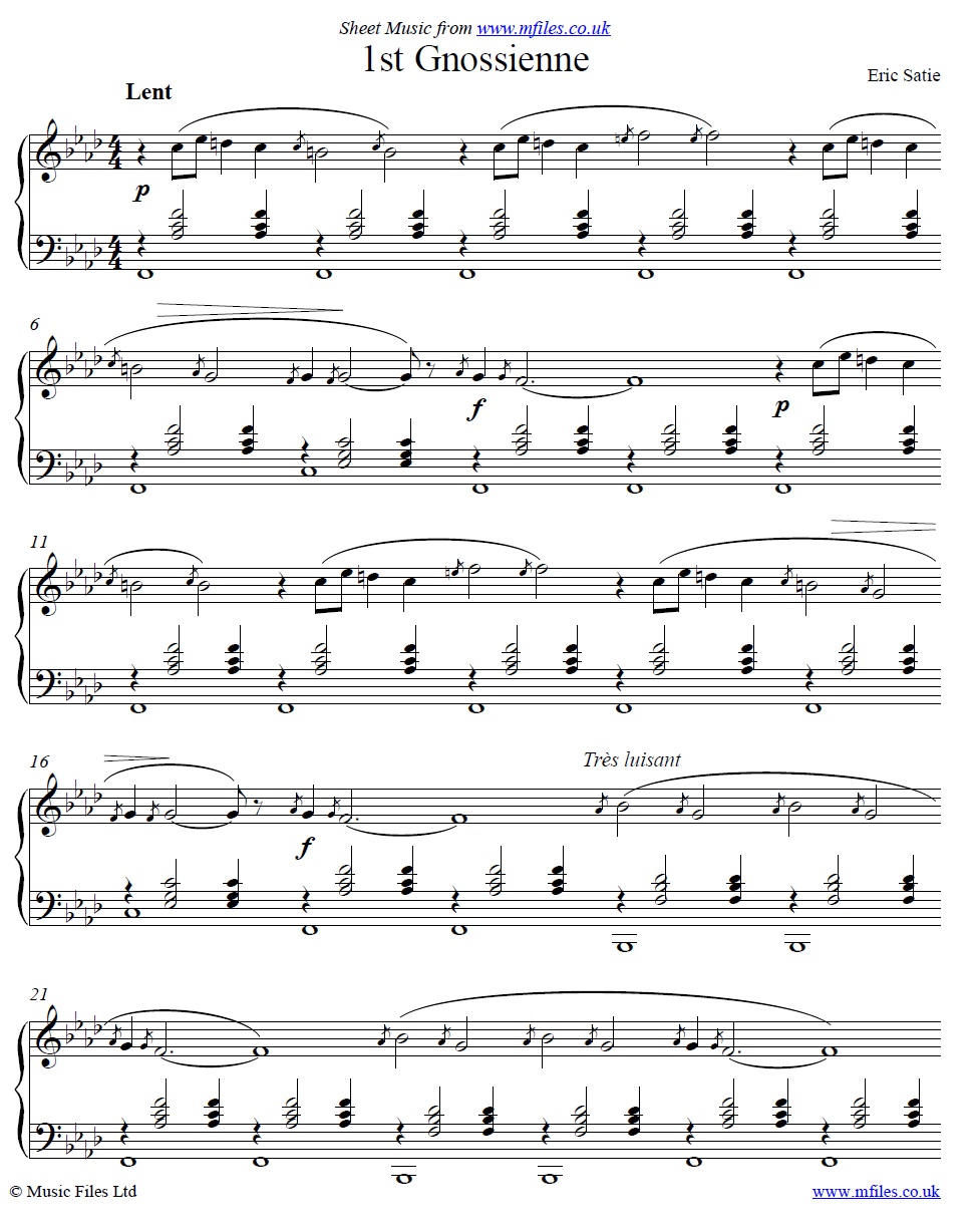 Satie's Gnossienne No.1 for piano - sheet music 1st page