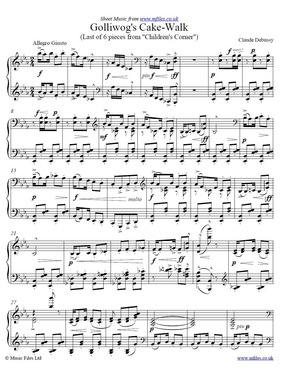 Debussy's Golliwog's Cakewalk (from Children's Corner) for piano - sheet music 1st page