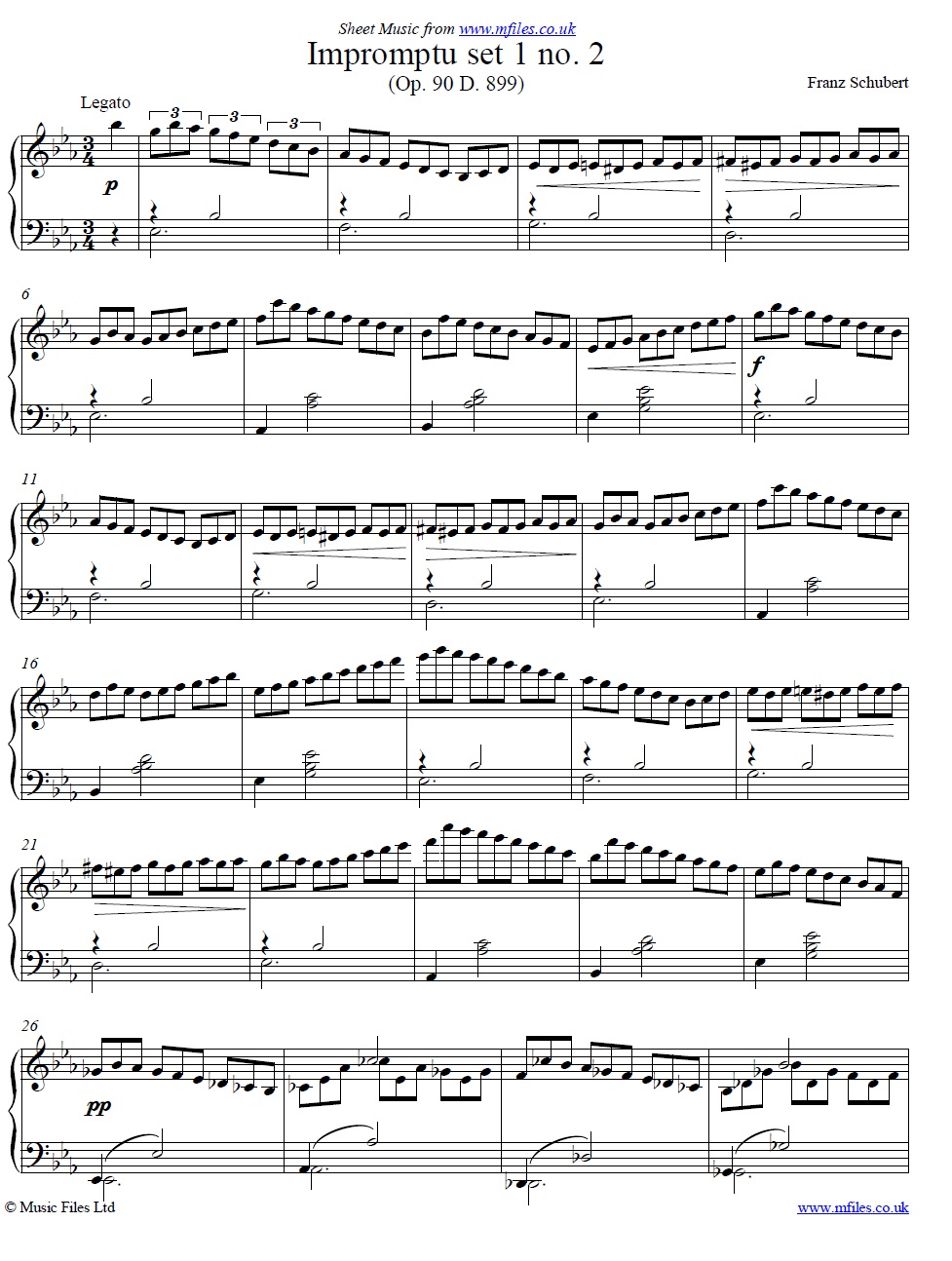 Schubert's Impromptu (Set 1) Op.90 No. 2 for piano - sheet music 1st page