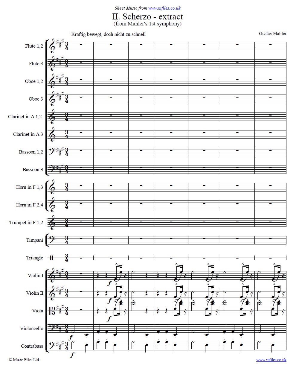 Mahler's 1st Symphony (2nd movement) score extract - sheet music 1st page