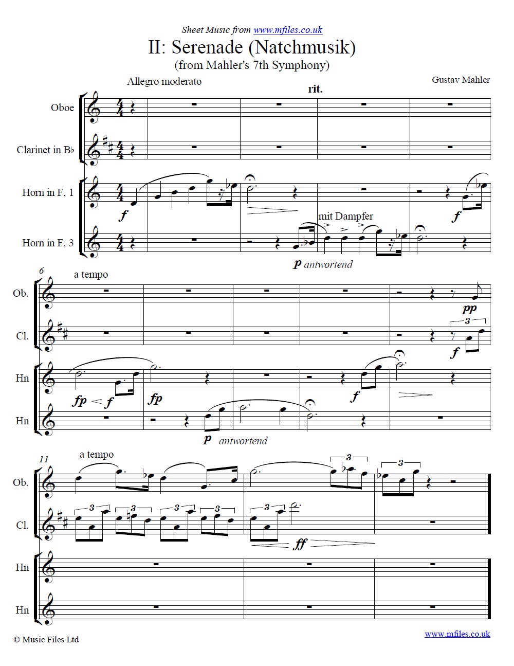 Mahler's 7th Symphony (2nd movement) score extract - sheet music 1st page