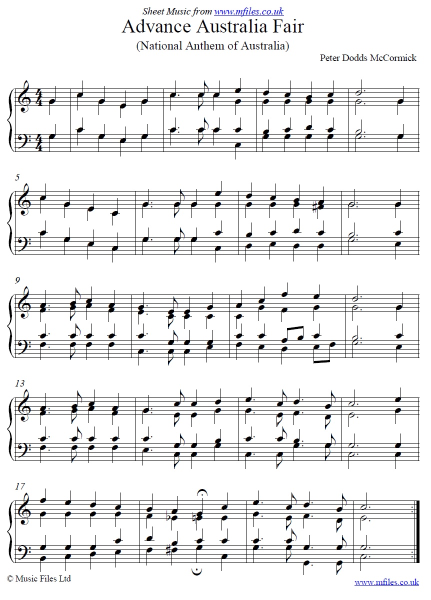 Advance Australia Fair - piano sheet music 1st page