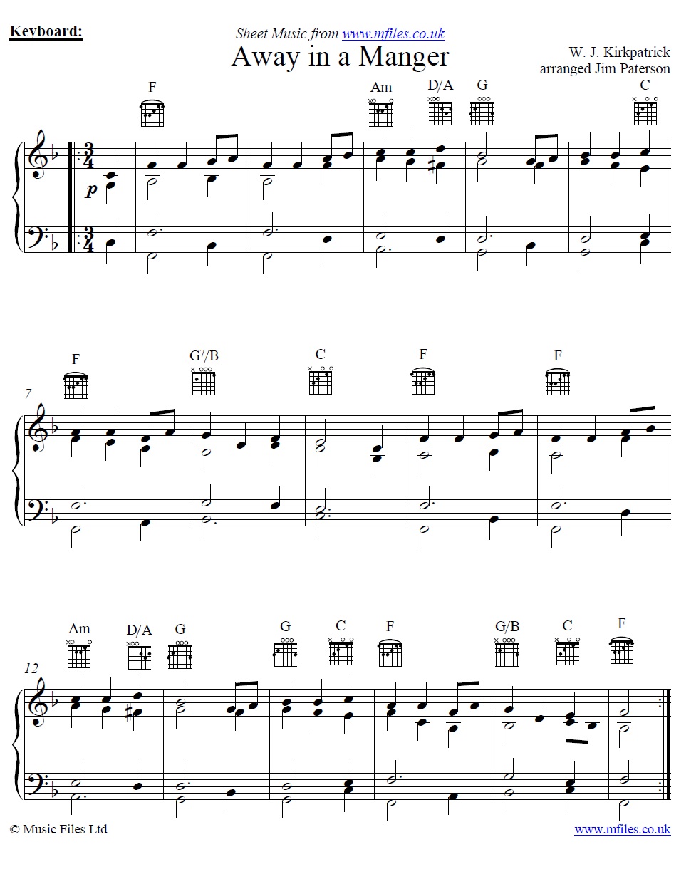 Away in a Manger - piano sheet music 1st page