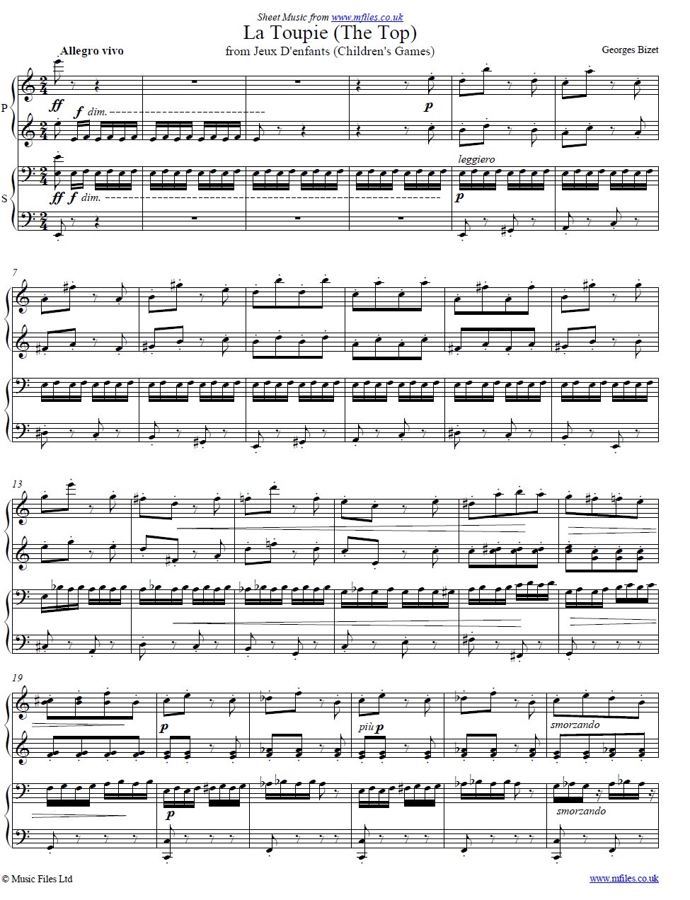 Bizet's La Toupie (The Top) from Jeux d'Enfants (Piano Duet) - sheet music 1st page