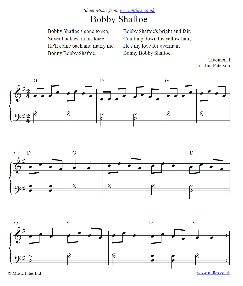 Bobby Shaftoe for piano - sheet music 1st page