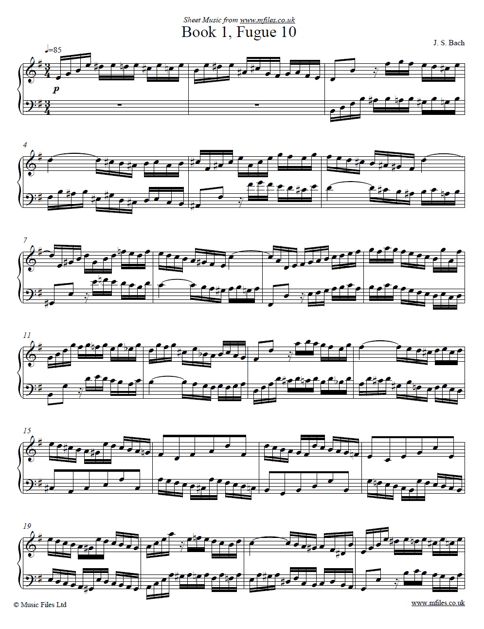 Bach's Fugue No.10 from book 1 of the WTC - sheet music 1st page