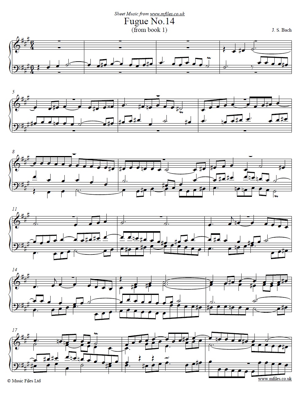 Bach's Fugue No.14 from book 1 of the WTC - sheet music 1st page