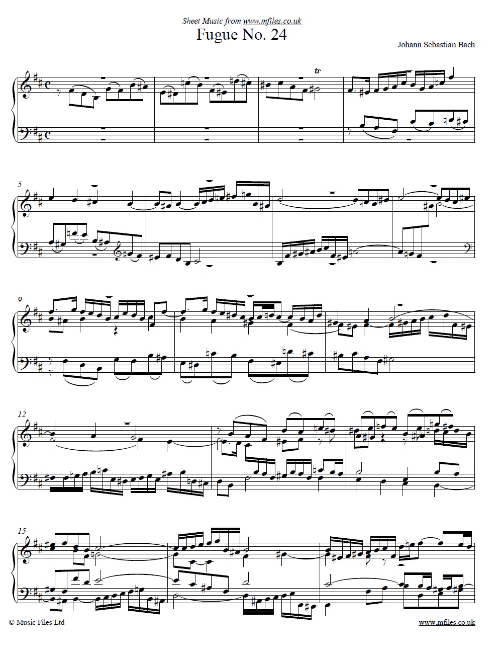 Bach's Fugue No.24 from book 1 of the WTC - sheet music 1st page