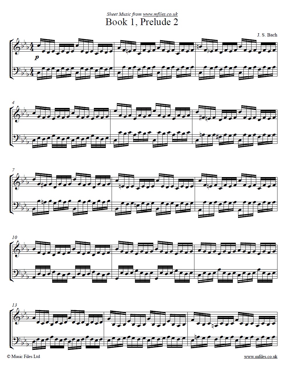 Bach's Prelude No.2 from book 1 of the WTC - sheet music 1st page