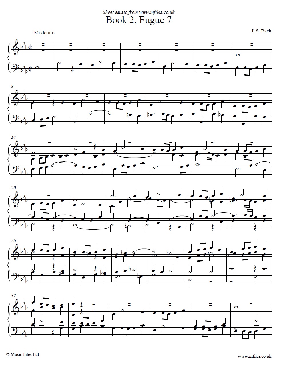 Bach's Fugue No.7 from book 2 of the WTC - sheet music 1st page