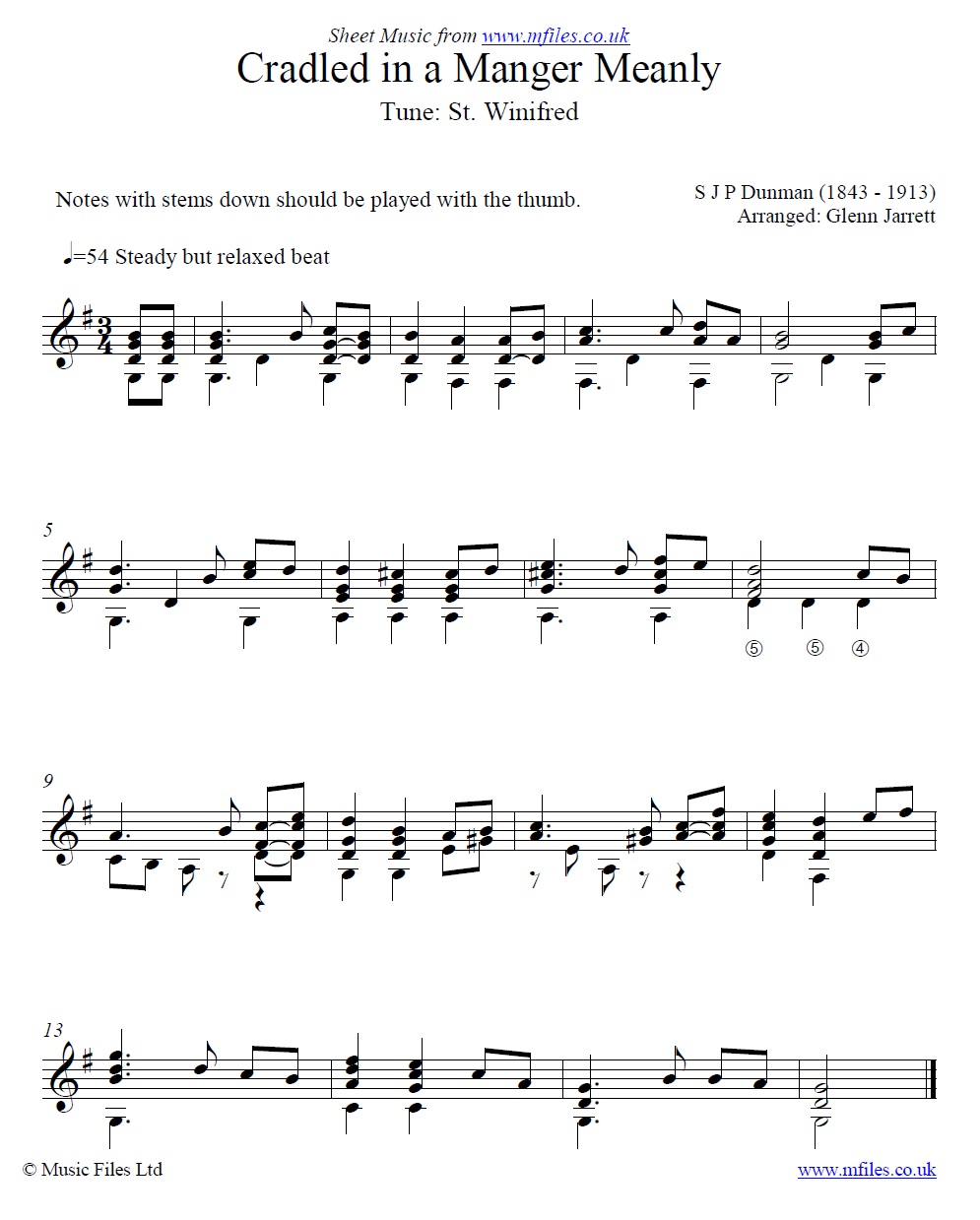 Cradled in a Manger Meanly arranged by Glenn Jarrett for guitar - sheet music 1st page