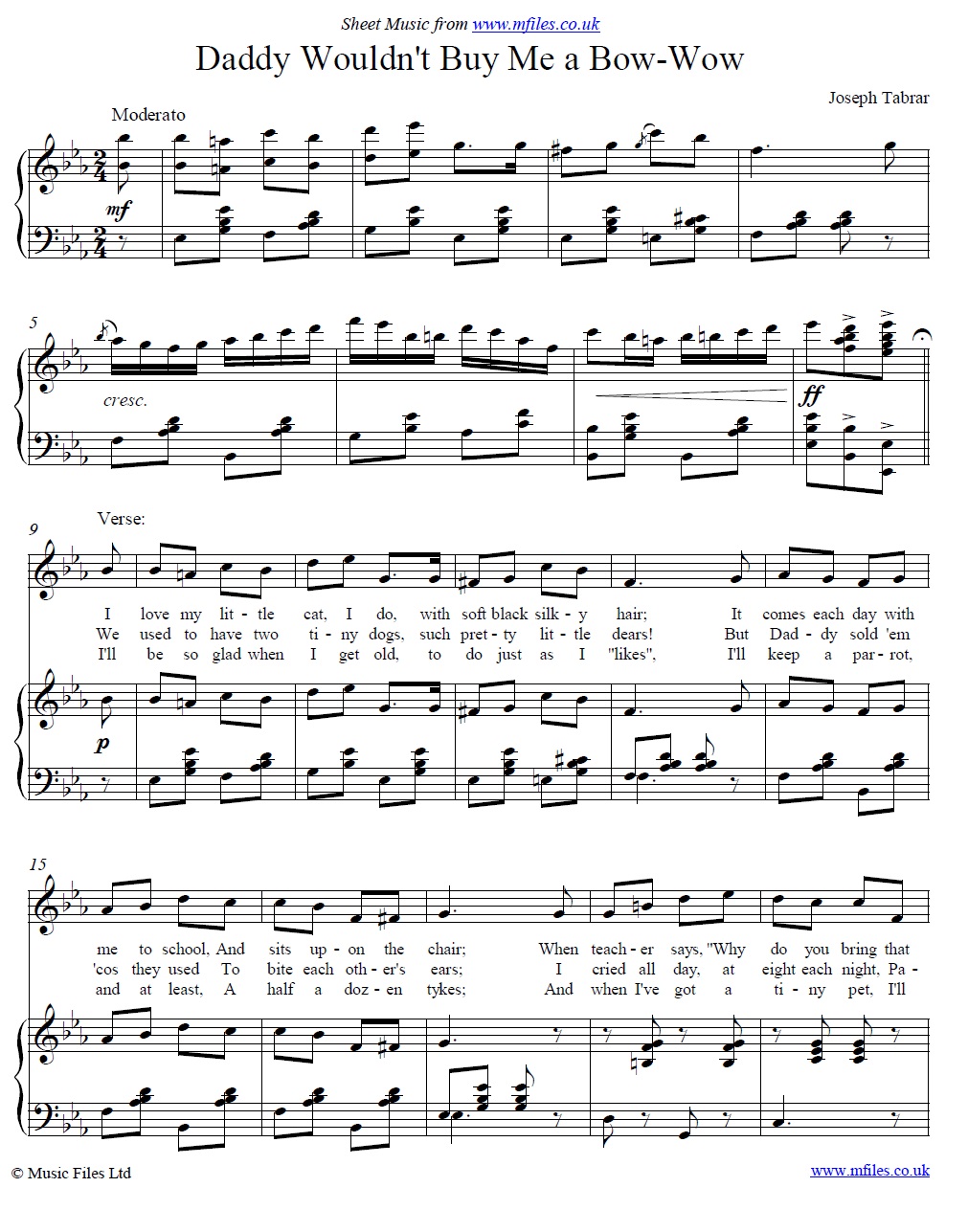 Daddy Wouldn't Buy Me a Bow-wow (piano/vocal) - sheet music 1st page