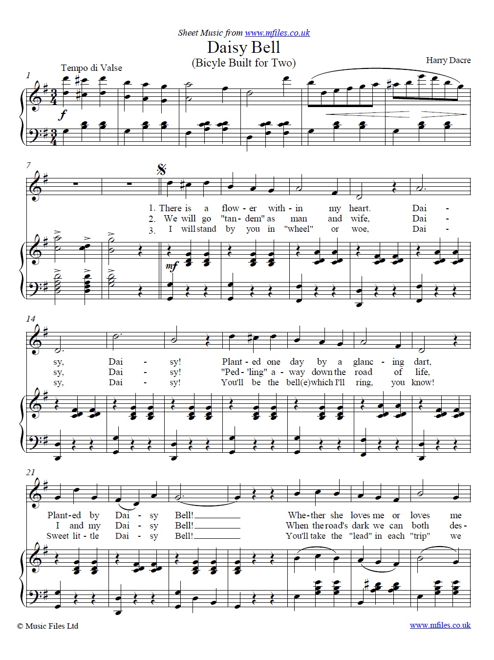 Daisy Bell (piano/vocal) - sheet music 1st page