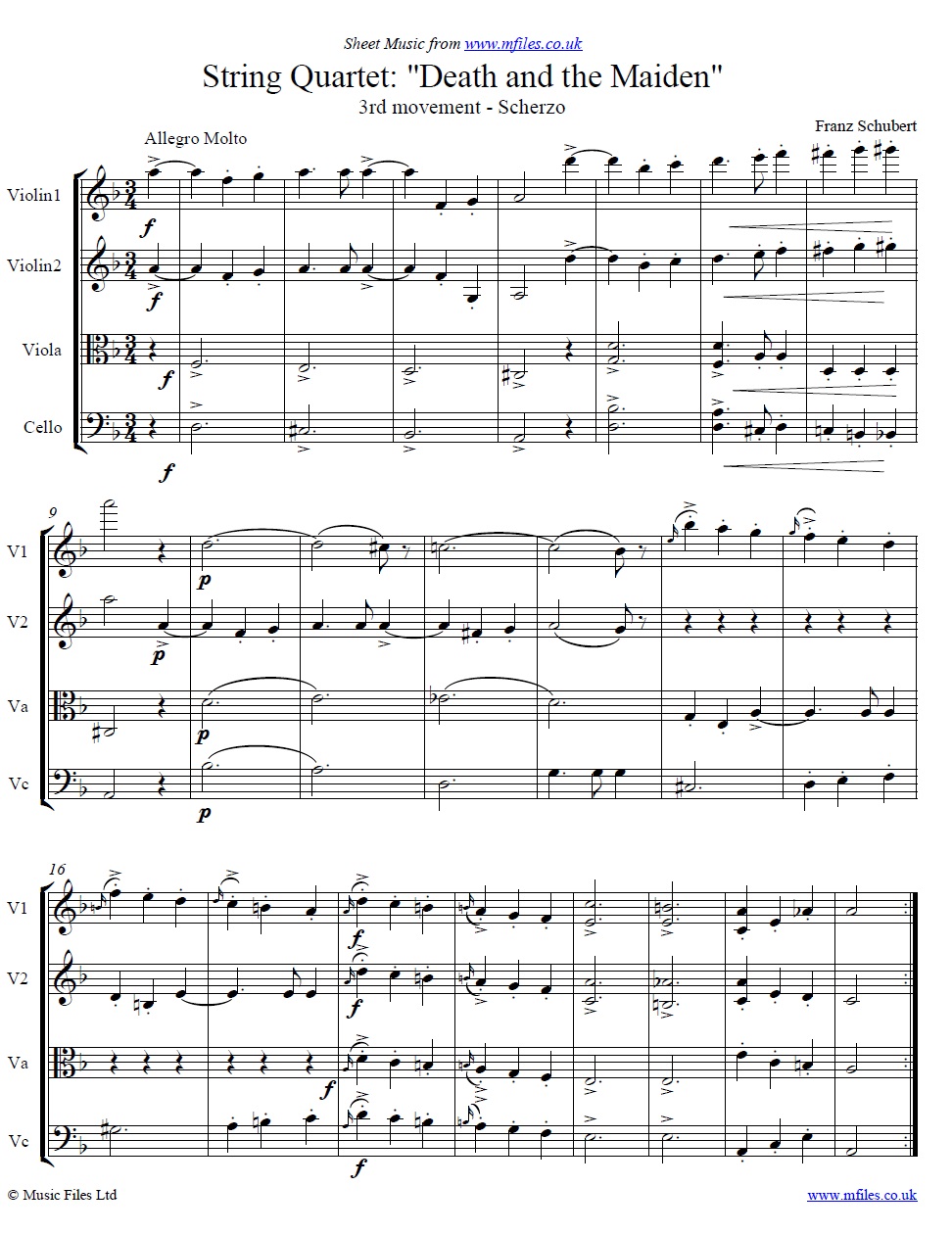 Schubert's Death and the Maiden Quartet (3rd movement) - sheet music 1st page