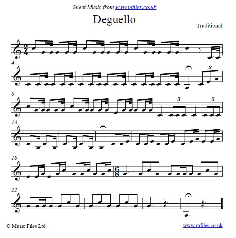 El Deguello (bugle call) - sheet music 1st page