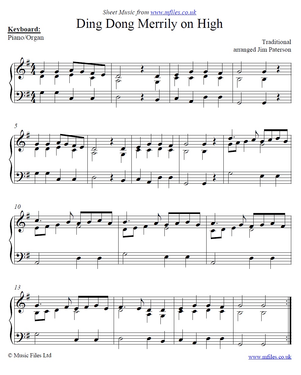 Ding Dong Merrily on High for piano - sheet music 1st page