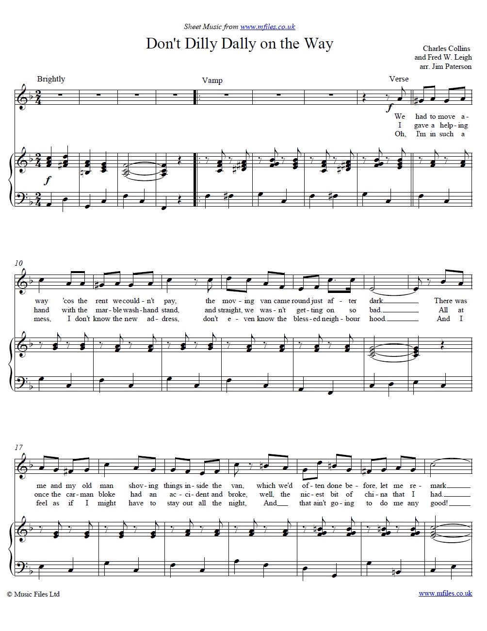 Don't Dilly Dally on the Way (piano/vocal) - sheet music 1st page