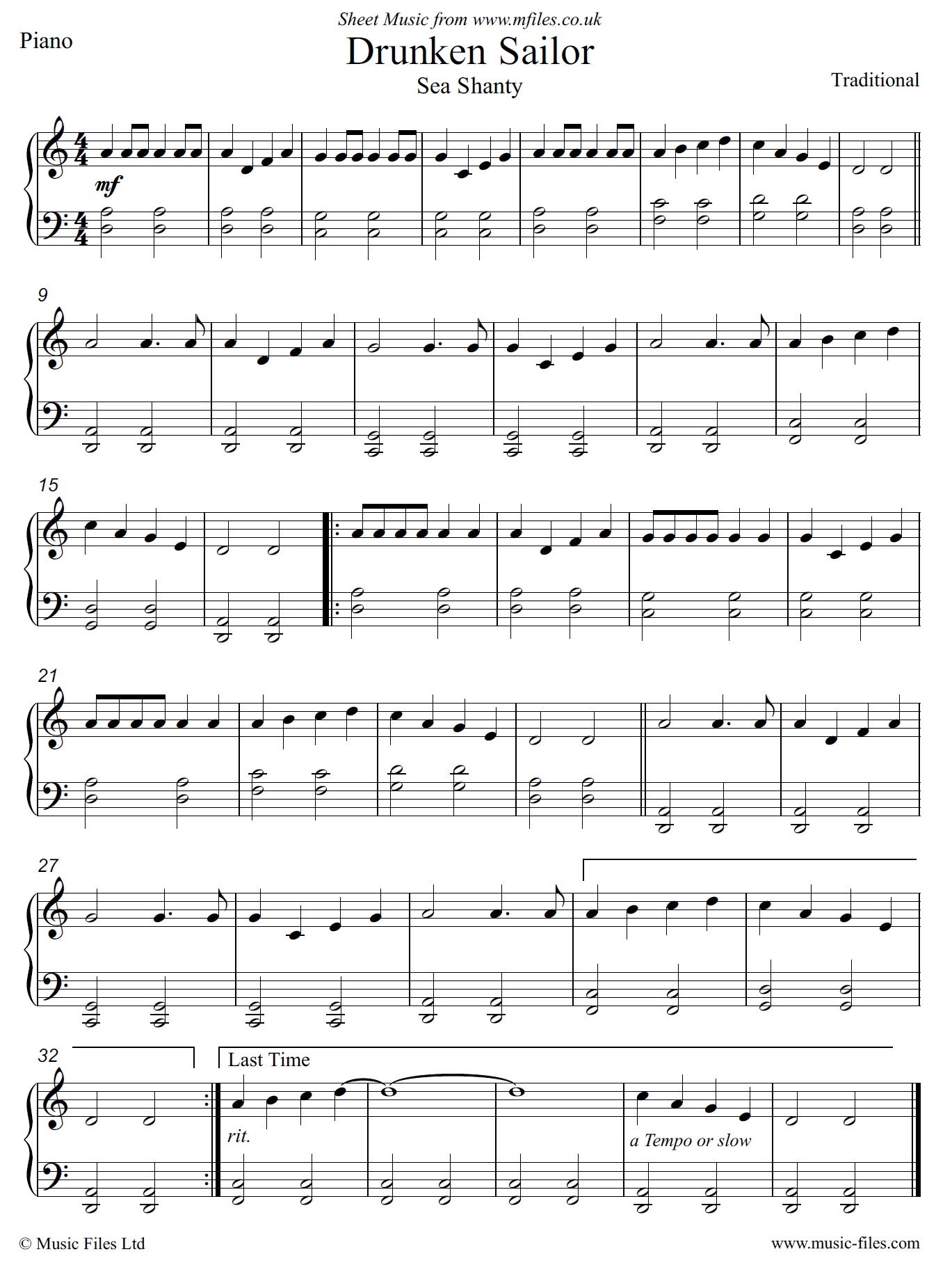 Drunken Sailor (Sea Shanty) - sheet music 1st page