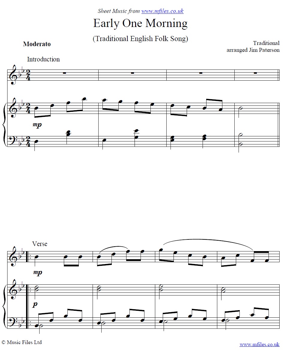 Early One Morning for oboe and piano - sheet music 1st page