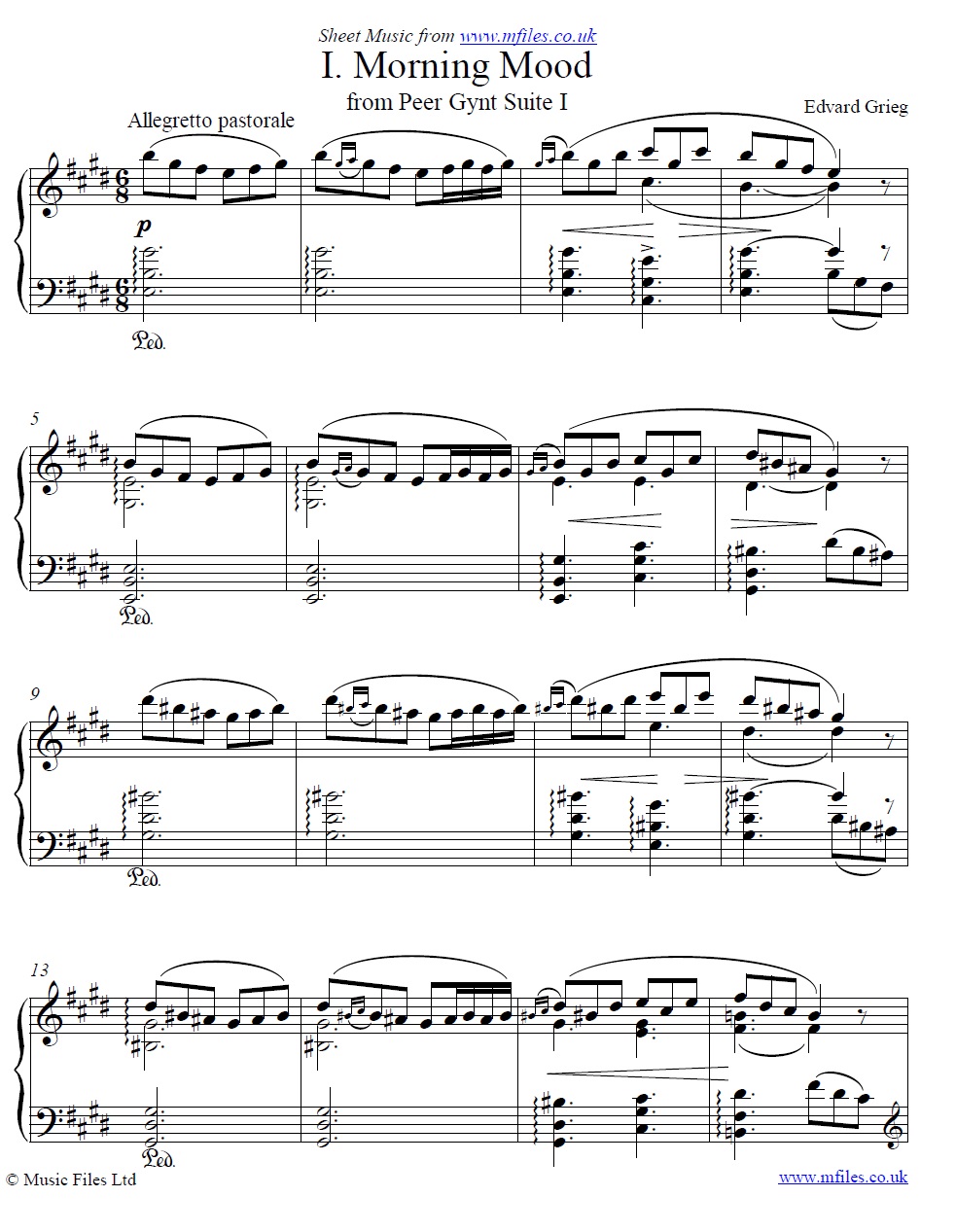 Grieg's Morning Mood from Peer Gynt for piano - sheet music 1st page