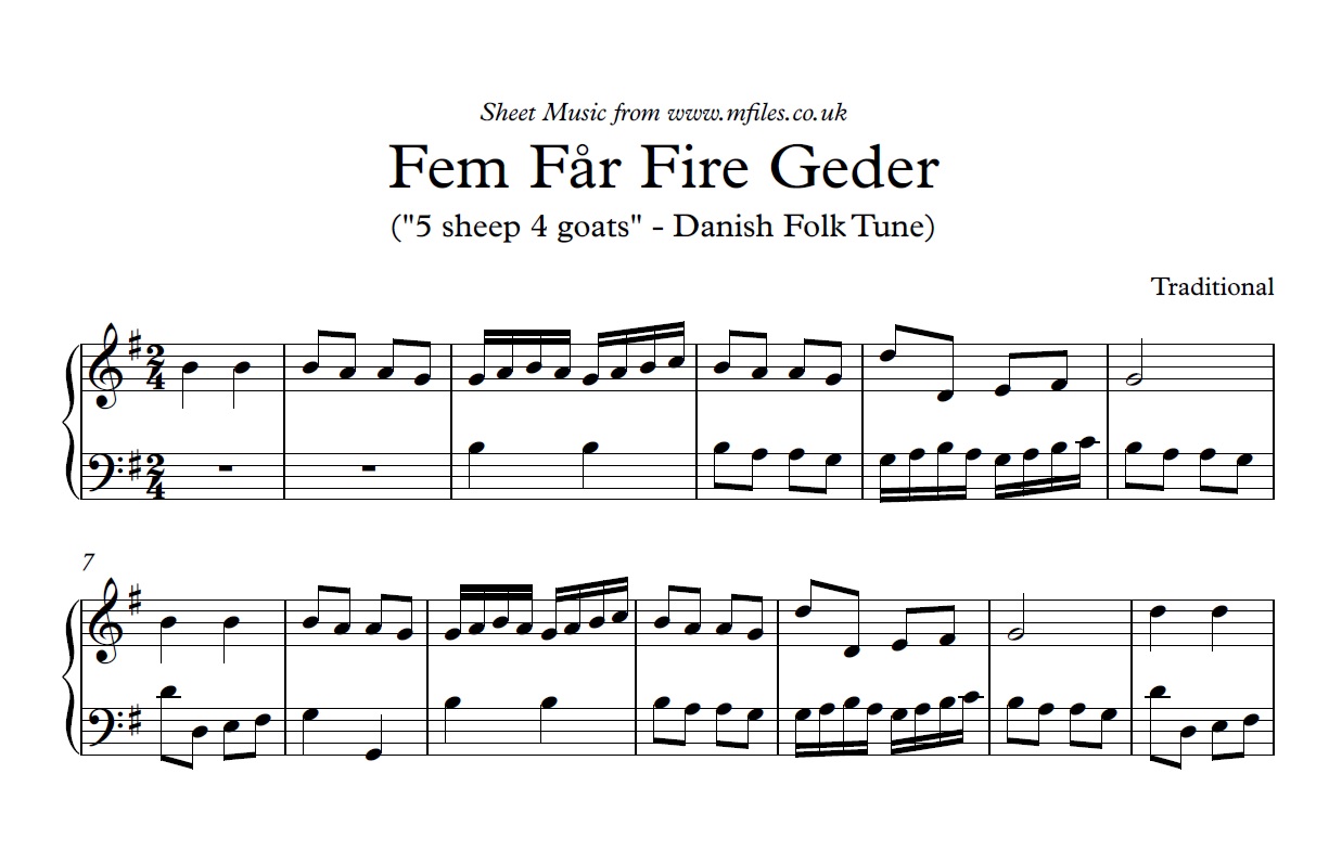 Fem Far Fire Geder - Piano Canon arrangement - sheet music 1st page