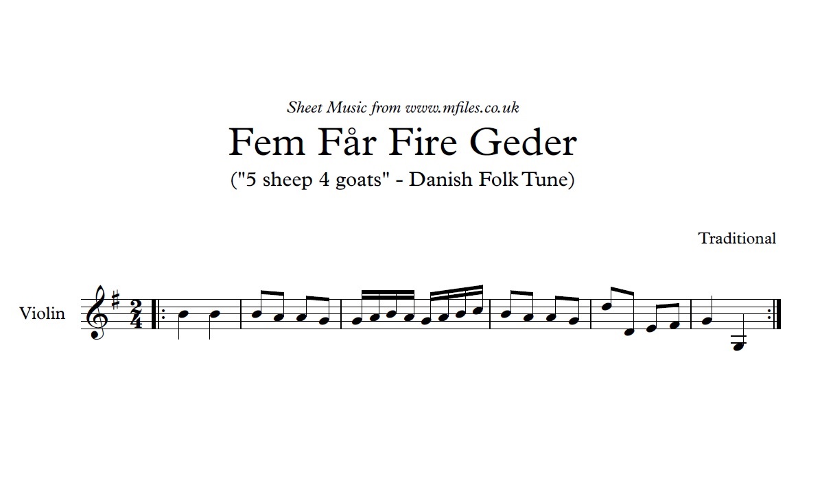 Fem Far Fire Geder for Fiddle or Violin - sheet music 1st page