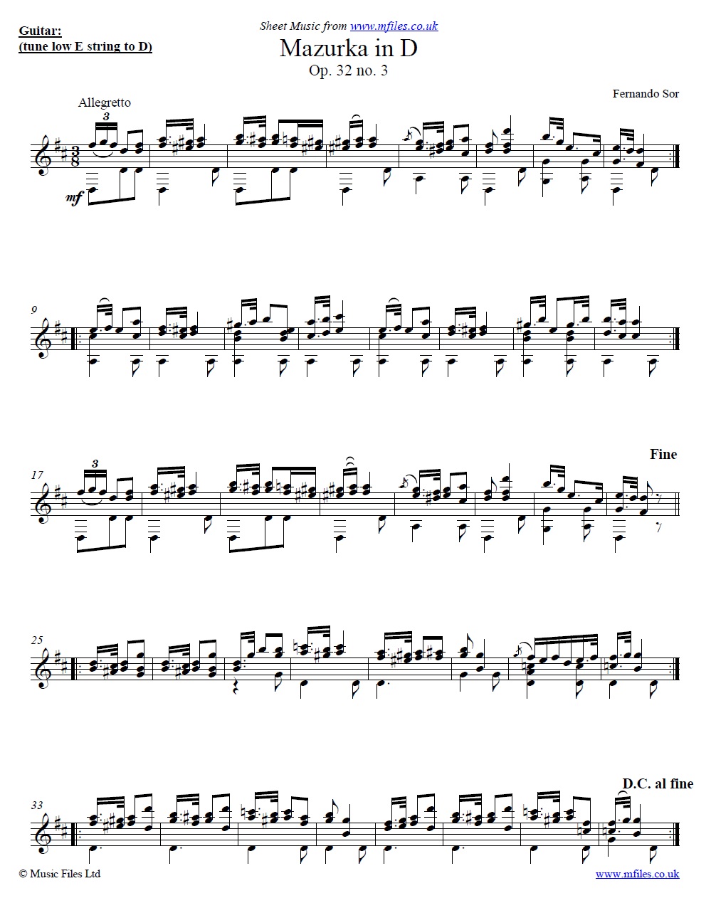 Sor's Etude Op.32 No.3 for guitar - sheet music 1st page