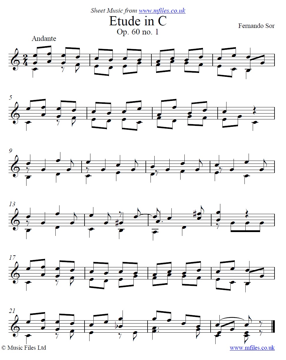 Sor's Etude Op.60 No.1 for guitar - sheet music 1st page