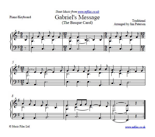 Gabriel's Message (The Basque Carol) for piano - sheet music 1st page