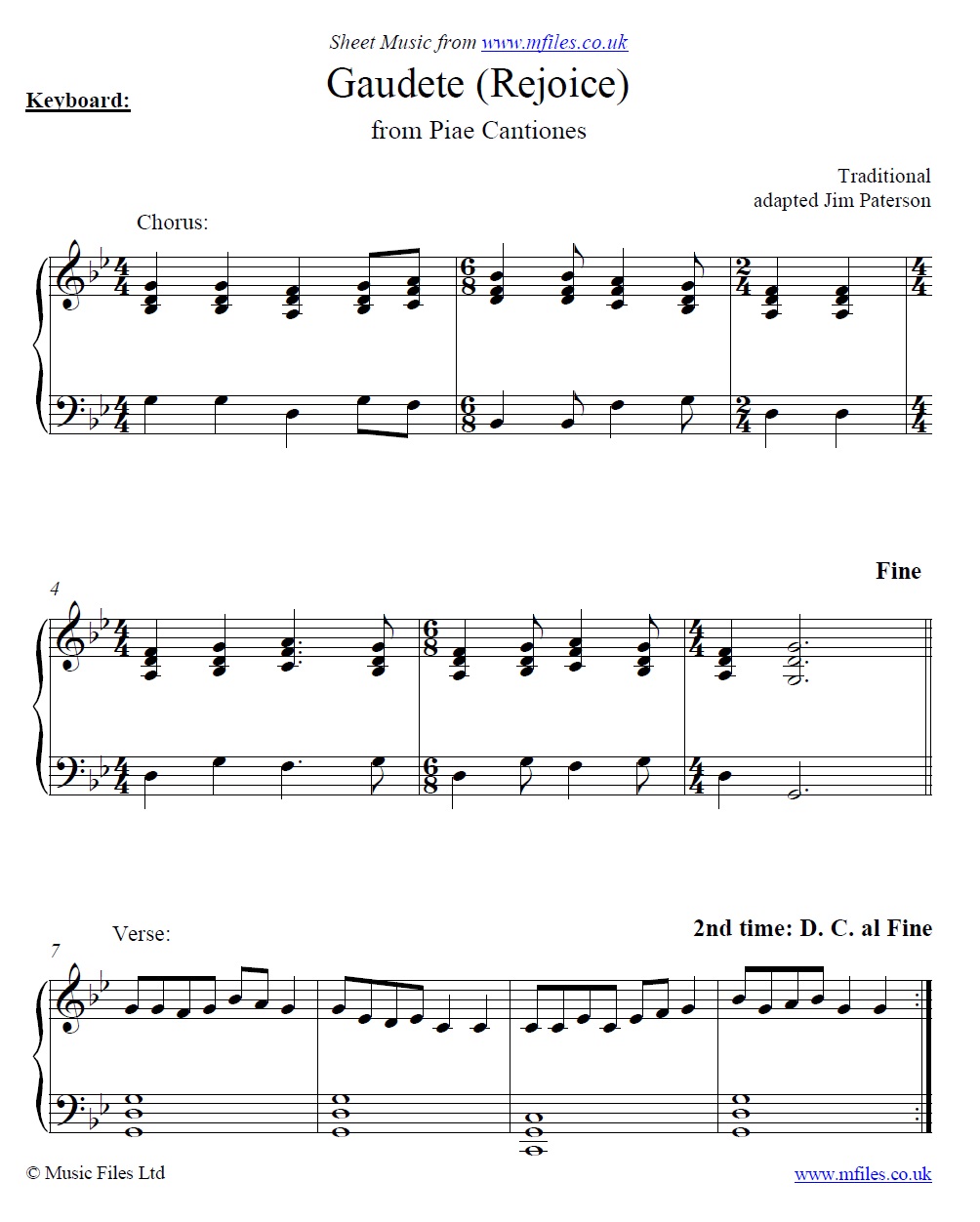 Gaudete (Rejoice) Christmas Carol for piano - sheet music 1st page