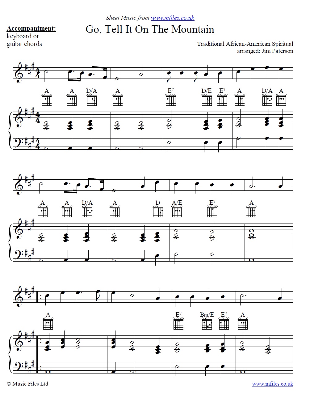 Go Tell It On The Mountain for solo instrument and piano - sheet music 1st page