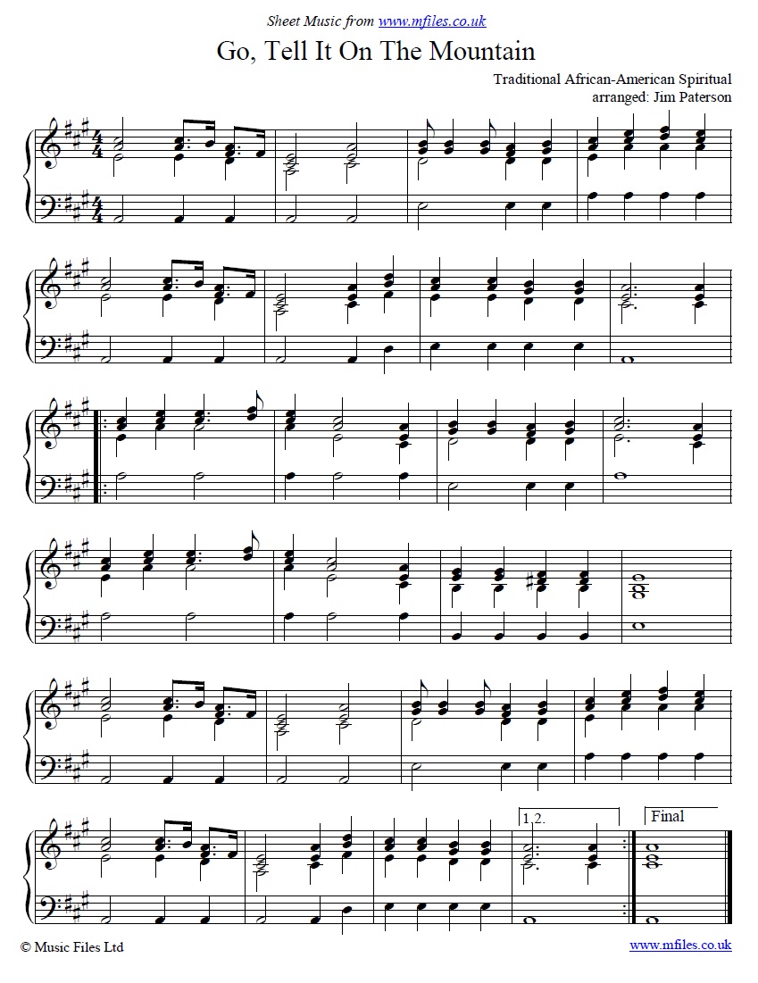 Go Tell It On The Mountain for piano - sheet music 1st page