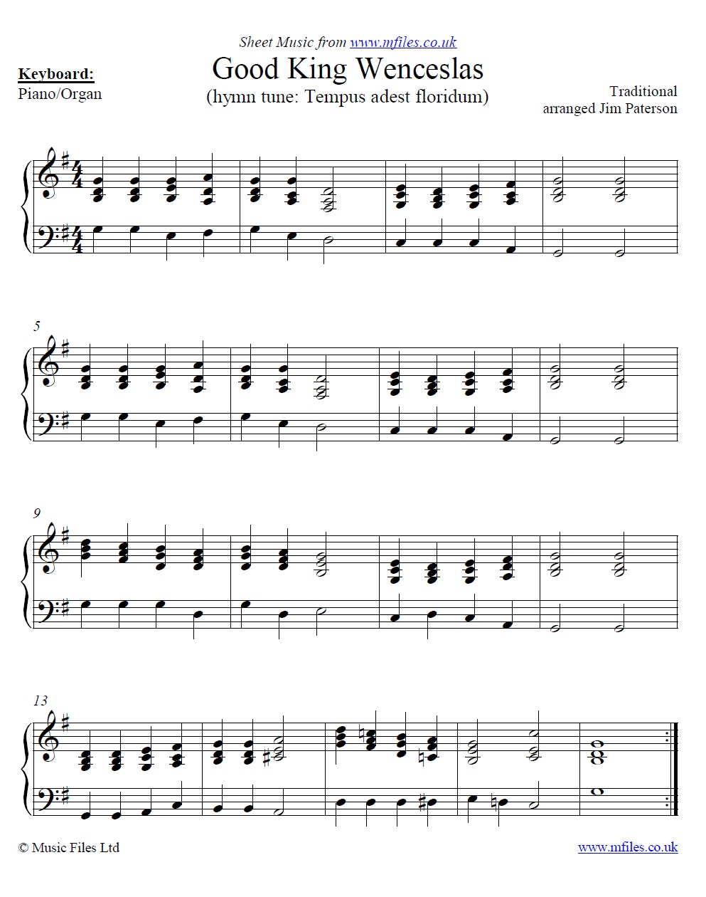 Good King Wenceslas for piano - sheet music 1st page