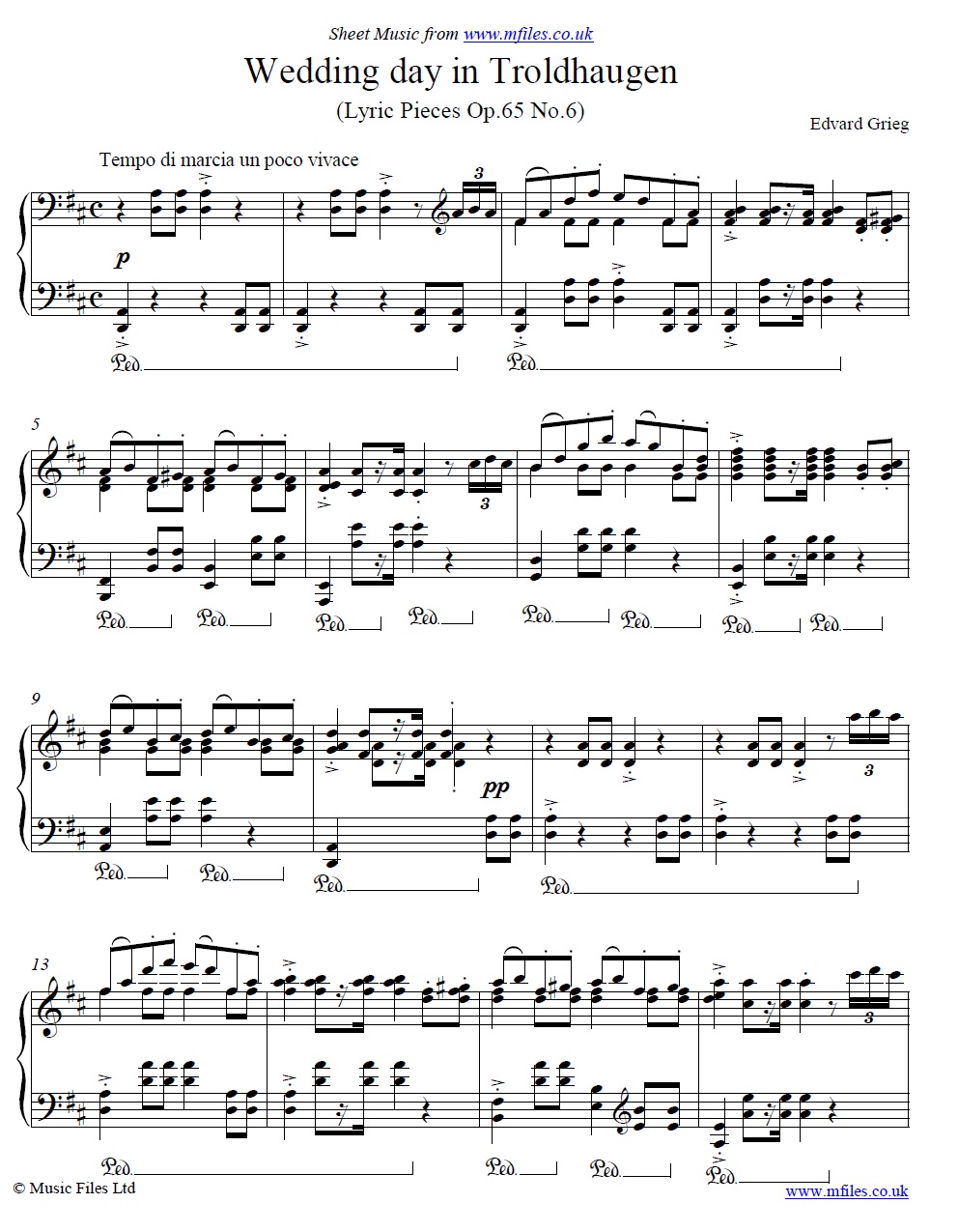 Grieg's Wedding Day at Troldhaugen (Lyric Piece Op.65 No.6) for piano - sheet music 1st page