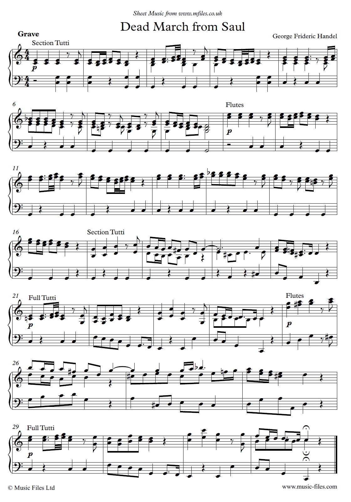 Handel's Dead March from Saul (arranged for Piano) - sheet music 1st page