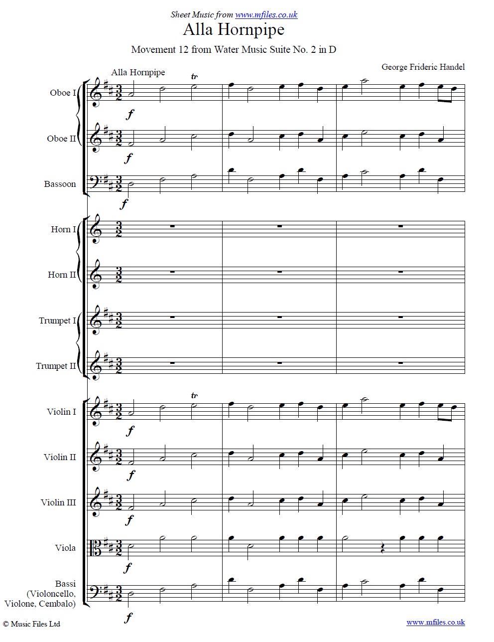 Handel's Hornpipe from The Water Music (score) - sheet music 1st page