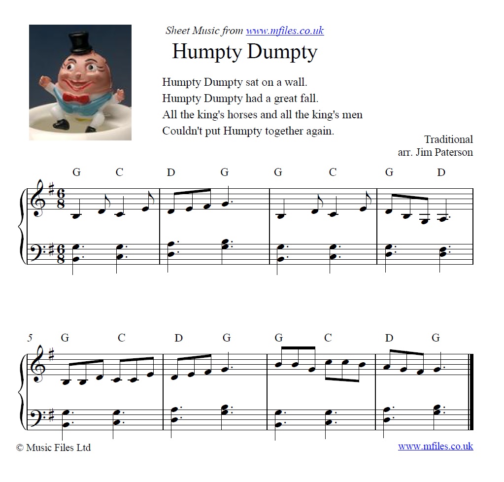 Humpty Dumpty for piano - sheet music 1st page