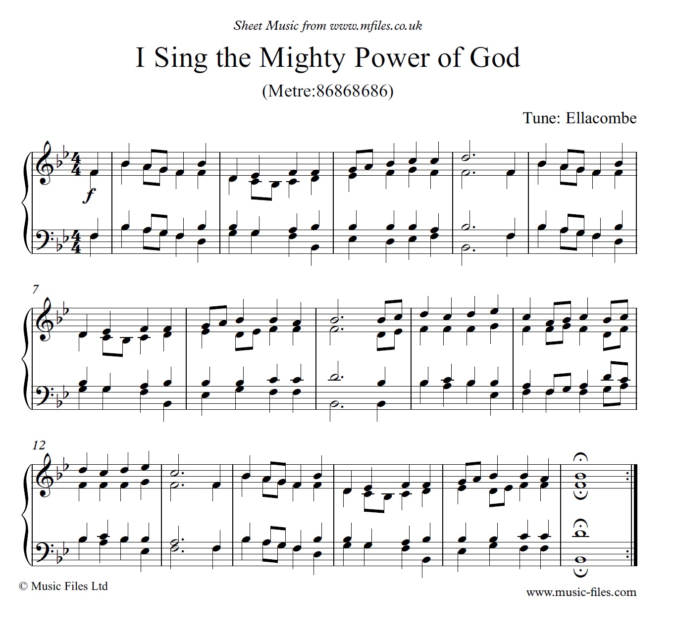 I Sing the Mighty Power of God (Tune: Ellacombe) - piano sheet music 1st page