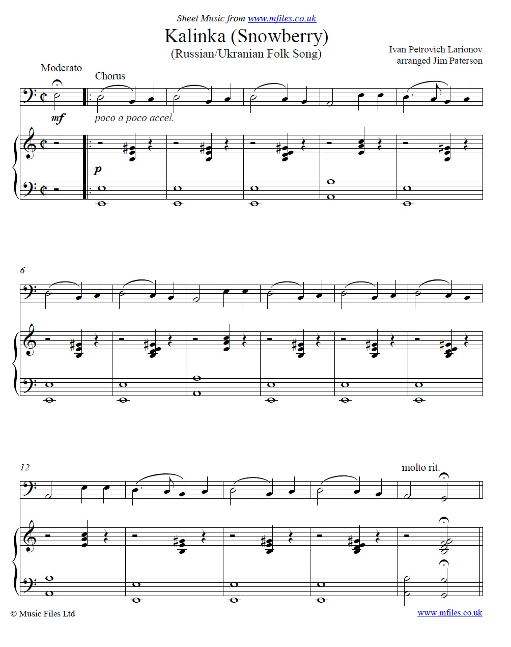 Kalinka for bassoon and piano - sheet music 1st page