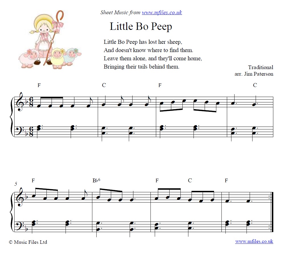 Little Bo Peep for piano - sheet music 1st page