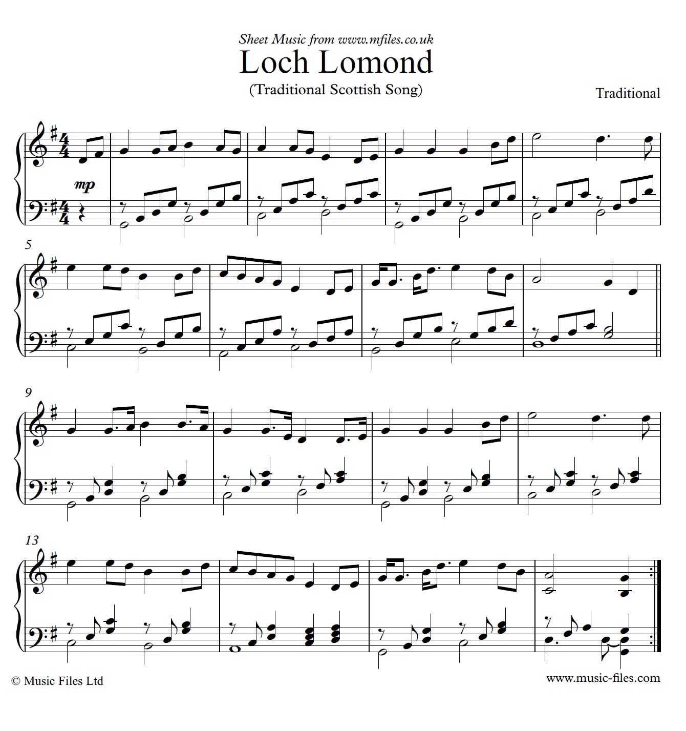 Loch Lomond for piano - sheet music 1st page