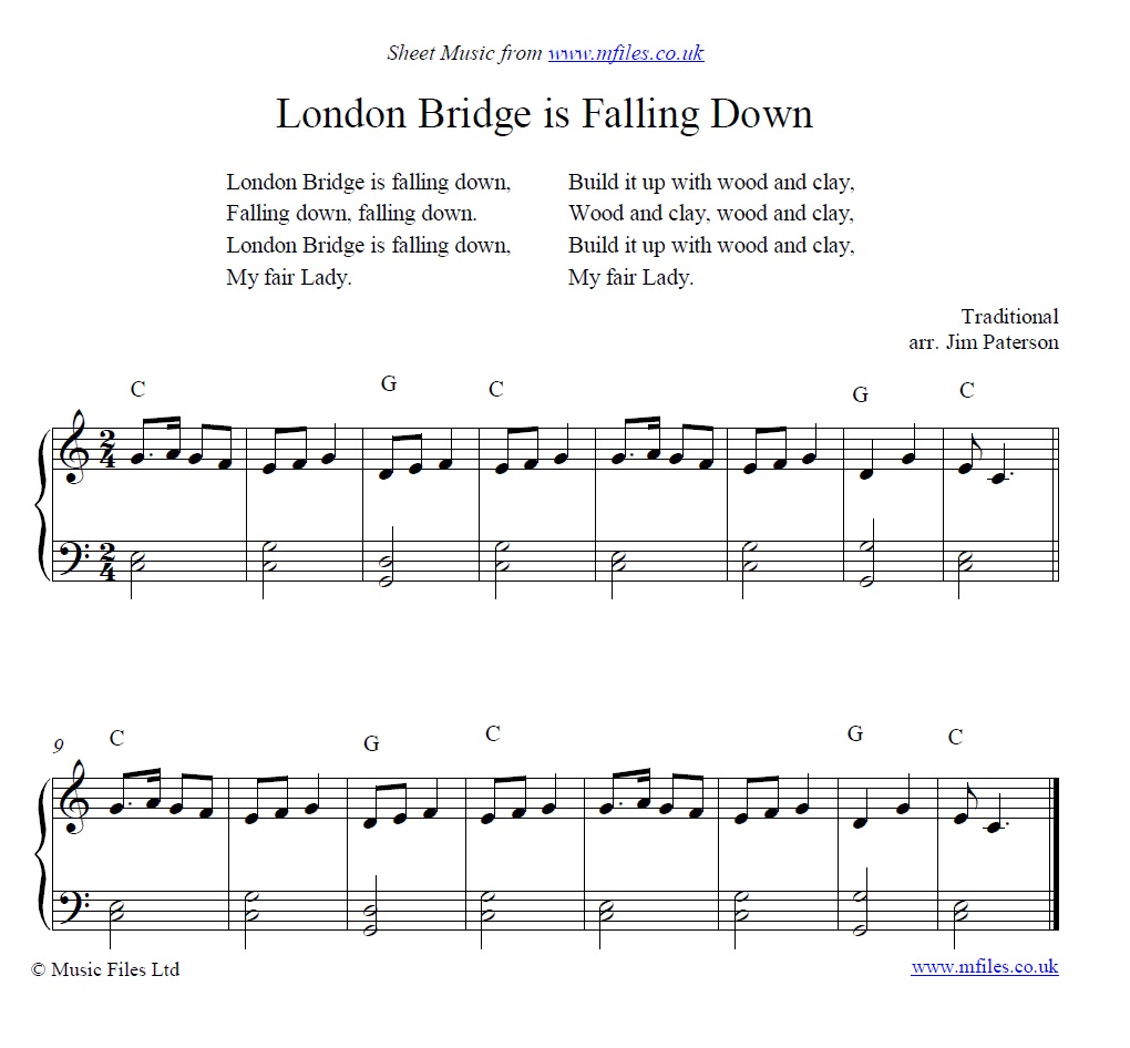 London Bridge is Falling Down for piano - sheet music 1st page