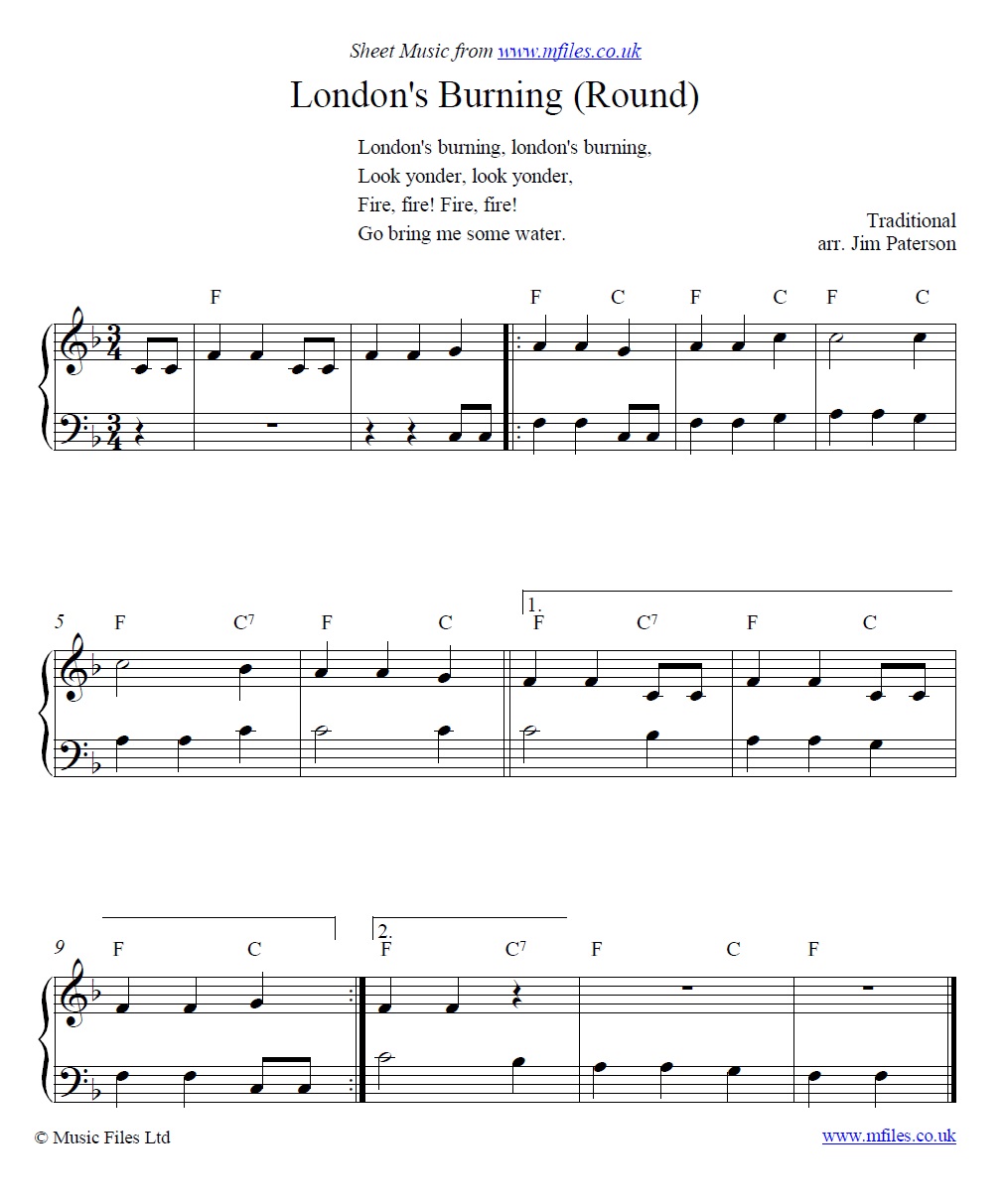 London's Burning (round version) - sheet music 1st page
