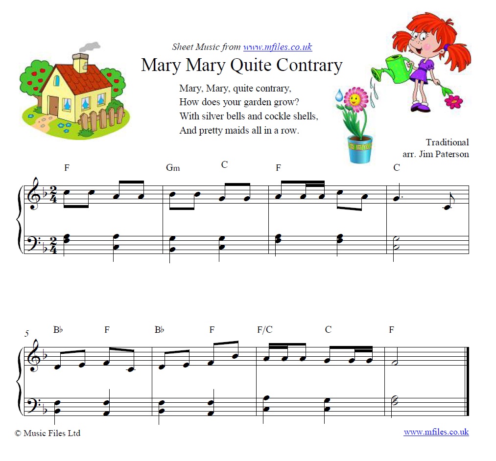 Mary Mary Quite Contrary for piano - sheet music 1st page