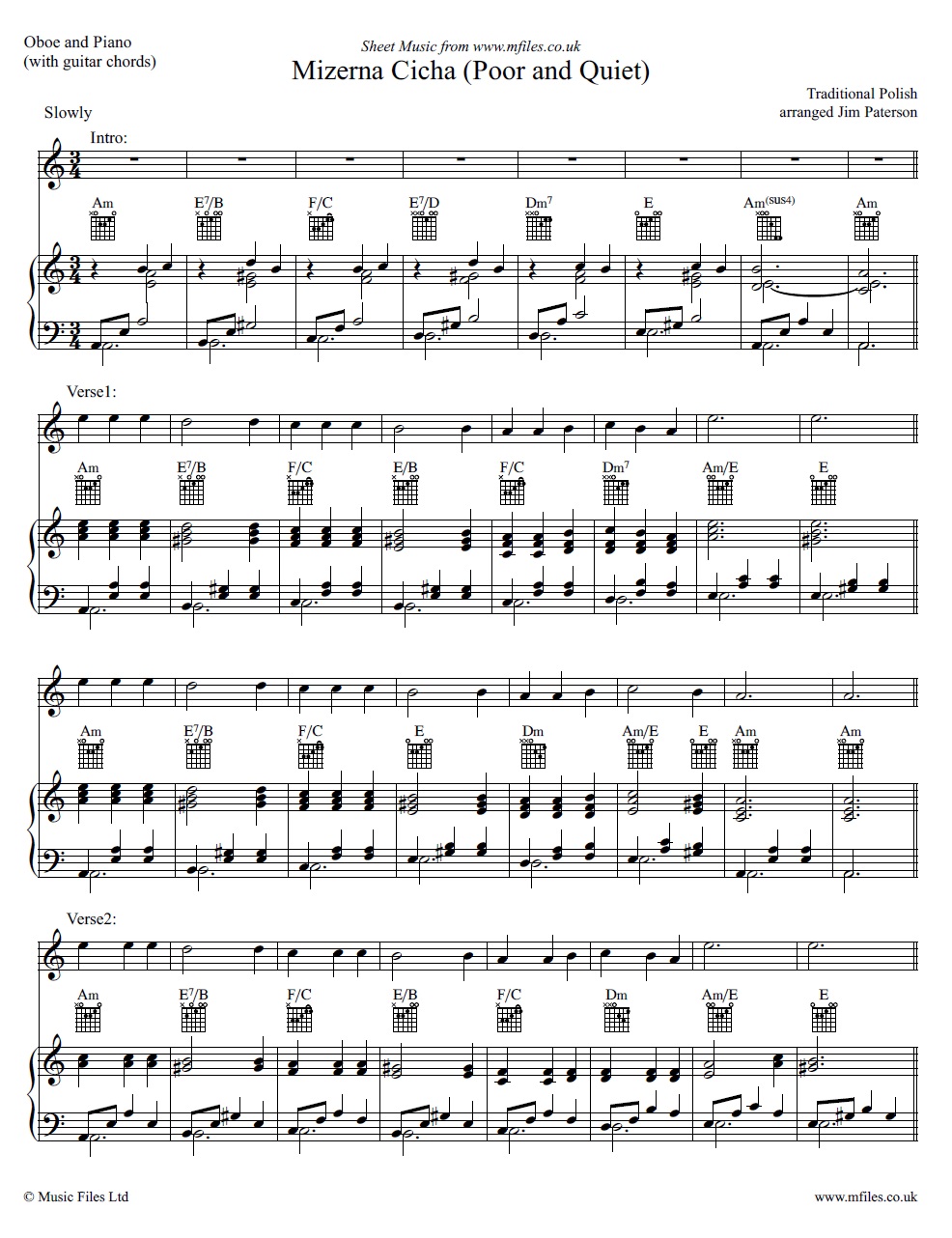 Mizerna Cicha for oboe and piano - sheet music 1st page